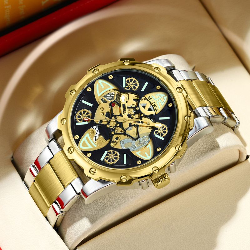Male Transparent Bottom Doctor Tong BESTWIN Skeleton Non-Mechanical Multi-Layer Luminous Fashion Men's Watch_voghion.com
