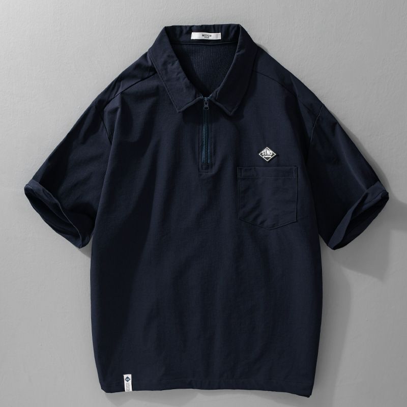 Men's Summer Solid Color Pocket Short Sleeved Men's Casual Versatile Men's Lapel T-shirt_voghion.com