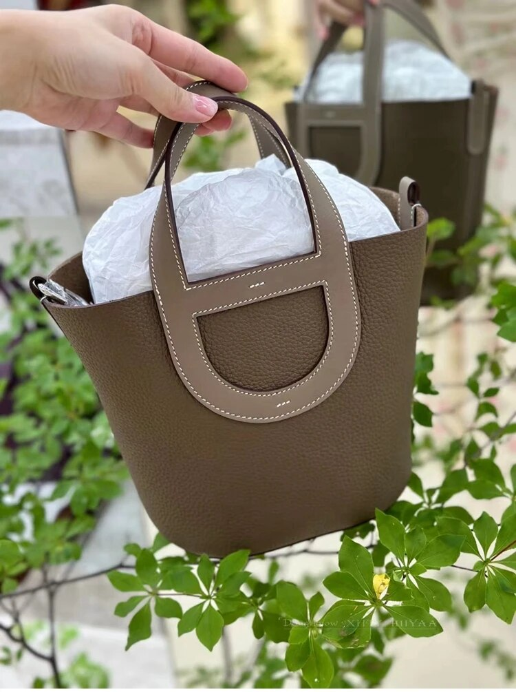 Pig Nose Bucket Bag Better Genuine Leather Vegetable Basket Soft Women's Handbag 2023 New Simple and Fashionable_voghion.com