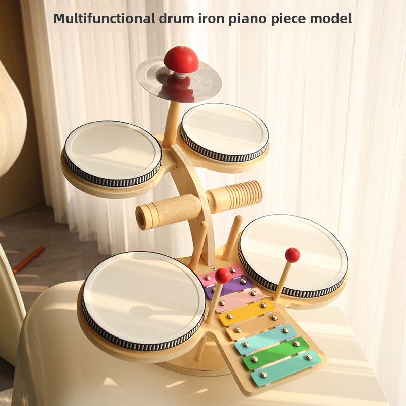 Gyerek fából készült zene ütőhangszer ütős zene doboló gong baba kézi dob oktatási játékok_voghion.com
