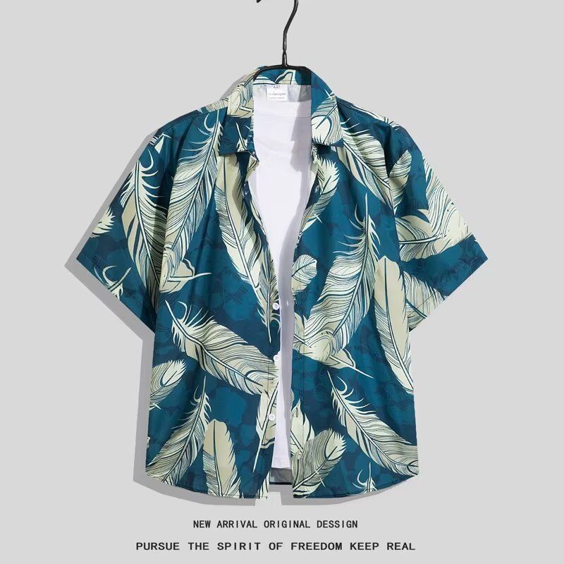 Strand til mænd, strandferie, Hawaii, kortærmet blomsterskjorte, løs og alsidig, afslappet parsæt i to dele_voghion.com