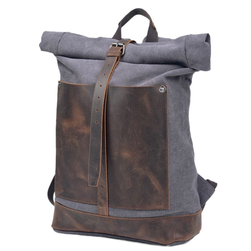 2025s Washed Canvas Large Capacity Roll-Top Expandable Backpack Men's Outdoor Hiking Bag_voghion.com