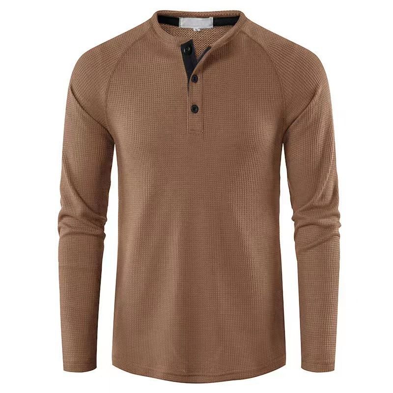 Unbeatable Quality Autumn And Winter New T-shirt Men's Solid Color Long Sleeved Base Henry Shirt_voghion.com