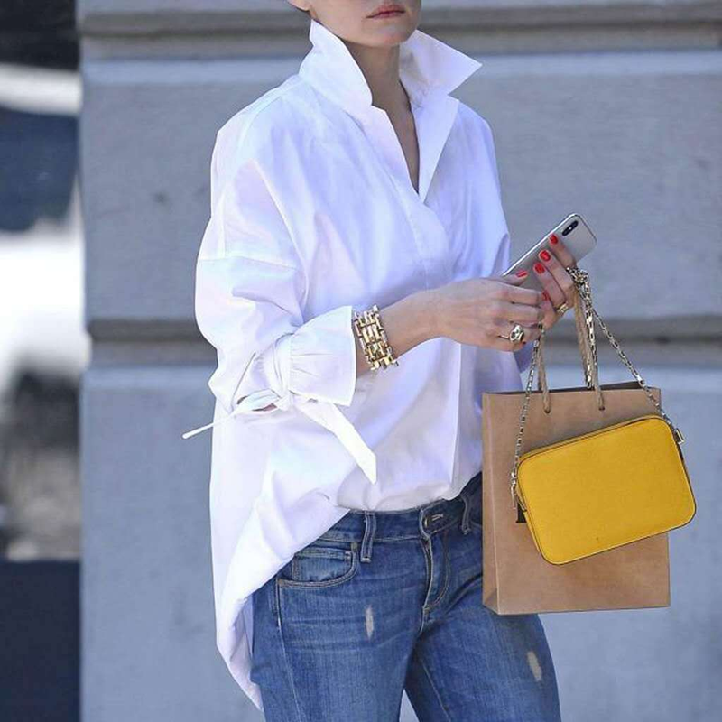 Camicia da donna Verve primavera estate a maniche lunghe, ampia e alla moda da strada, tinta unita, taglie forti_voghion.com