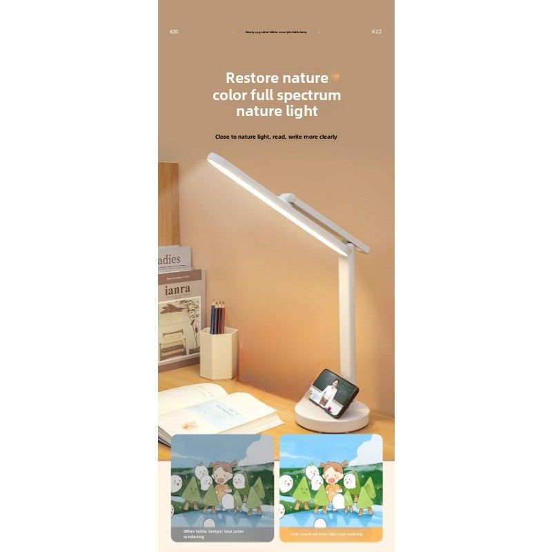 Lampada da tavolo per studenti, dormitorio, lettura, protezione degli occhi, grande testa, controllo touch, plug-in, lampada da comodino pieghevole a doppio scopo_voghion.com