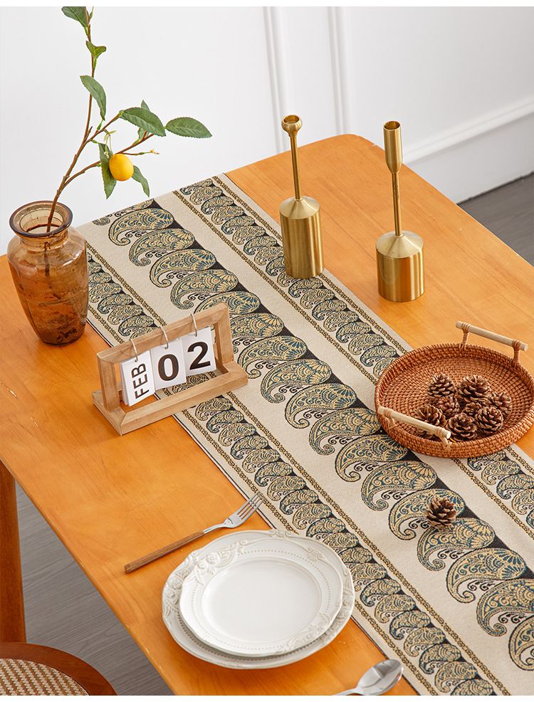 Camino de mesa de rayas de lujo: tela jacquard de primera calidad, decoración de comedor a prueba de polvo para mesas de 1,82 m a 2,44 m, elegante funda para mesa de centro y aparador._voghion.com
