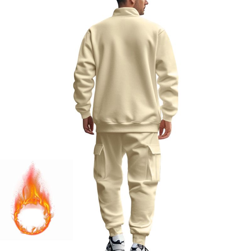 Fleecegefüttertes Sweatshirt-Set mit Viertelreißverschluss für Herren – Slim Fit Thermo-Jogging-Outfit für Herbst und Winter_voghion.com