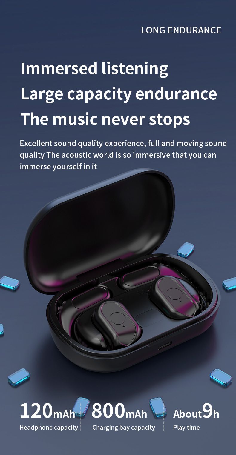 Nová otevřená Bluetooth headsetová sluchátka, skutečně bezdrátová, s háčkem na uši, ultra dlouhá výdrž baterie, kostní vedení, sportovní sluchátka bez uší_voghion.com