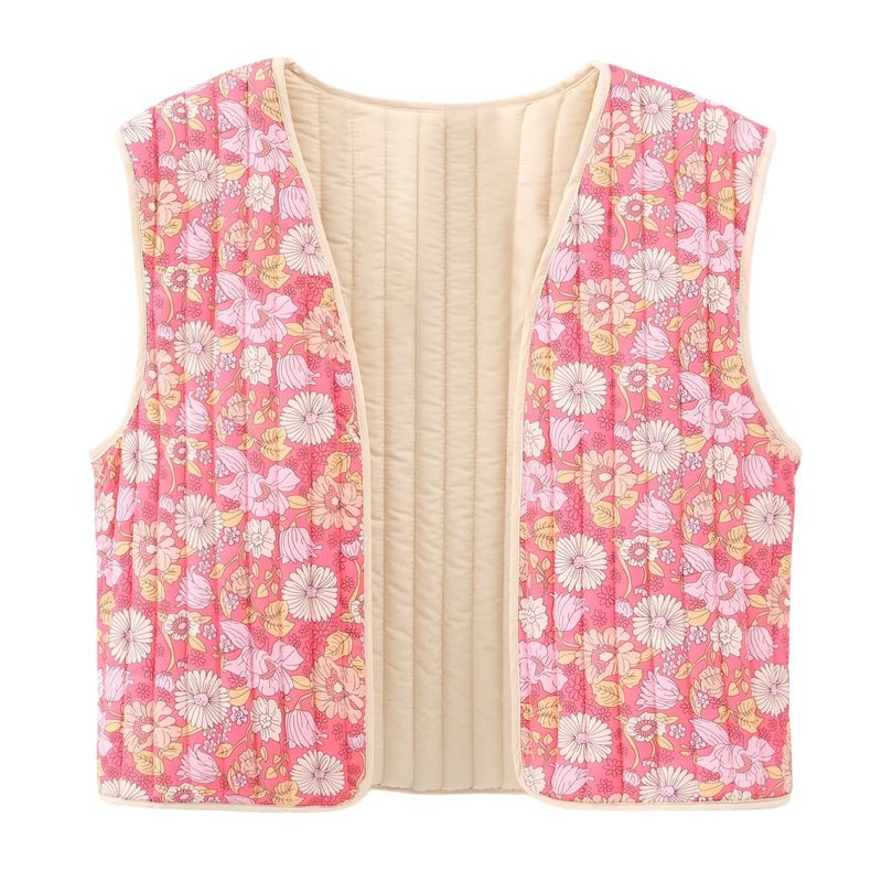 Vêtements pour femmes 2024 été nouvel article petit gilet en coton double face à motif floral_voghion.com