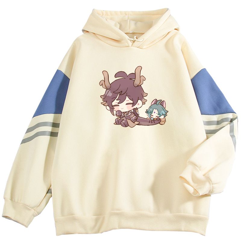 2024 Frühling und Herbst Farbblock High-End-Cartoon Anime Neues cooles Internet-Promi-Langarm-Sweatshirt_voghion.com