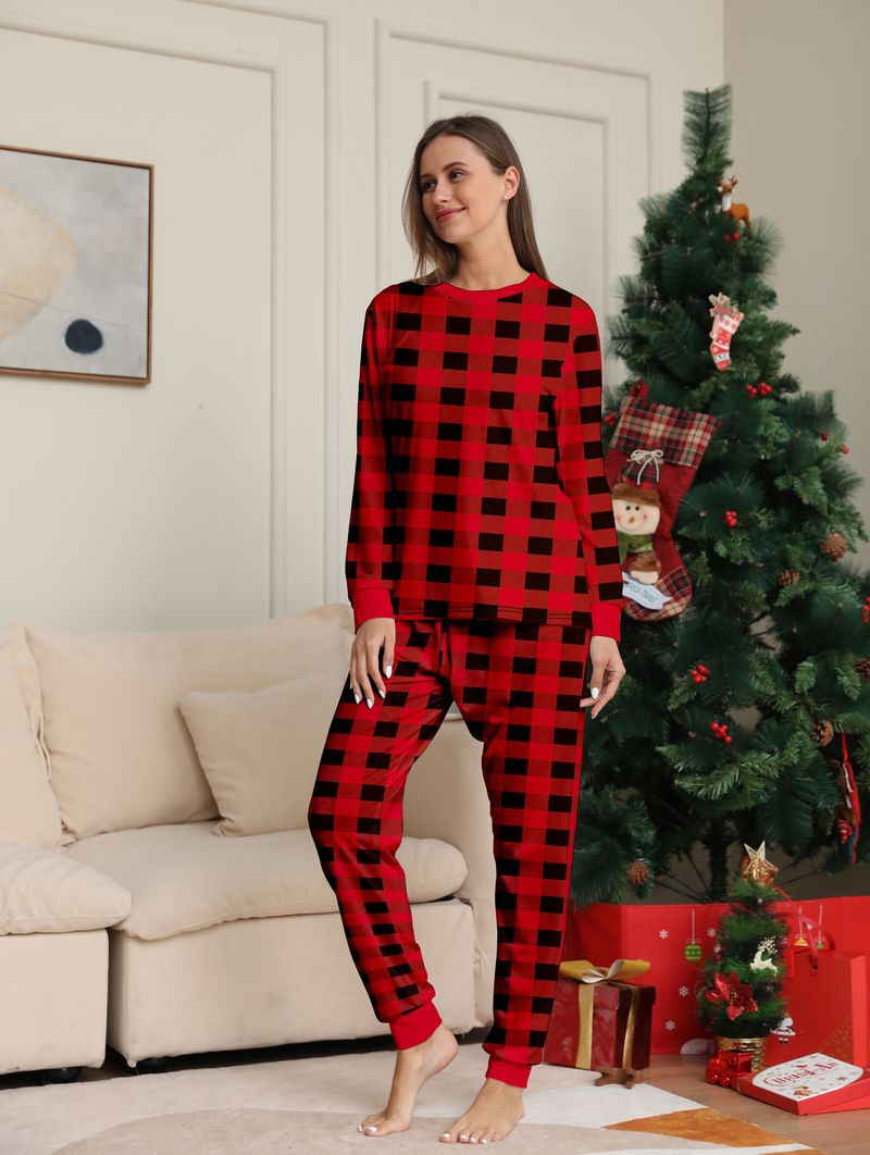 Weihnachtliches Familien-Pyjama-Set – rot karierte Nachtwäsche mit langen Ärmeln für Eltern, Kinder und Haustiere (gemütliches Urlaubsoutfit)_voghion.com