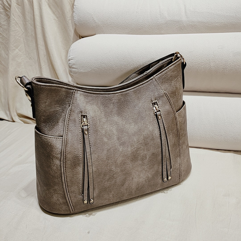 European and American retro tote bag double zipper tassel women's portable shoulder bag women's bag_voghion.com