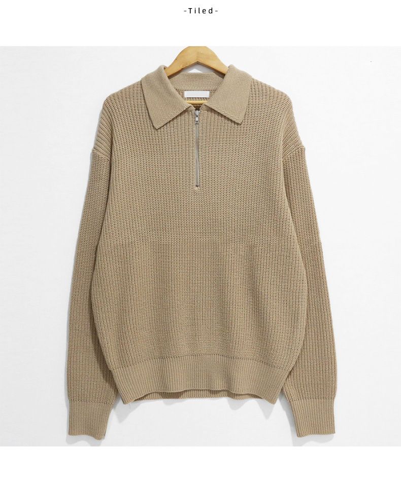 Maglione lavorato a maglia tinta unita, da uomo, con risvolto, versione coreana, casual, a maniche lunghe, alla moda_voghion.com