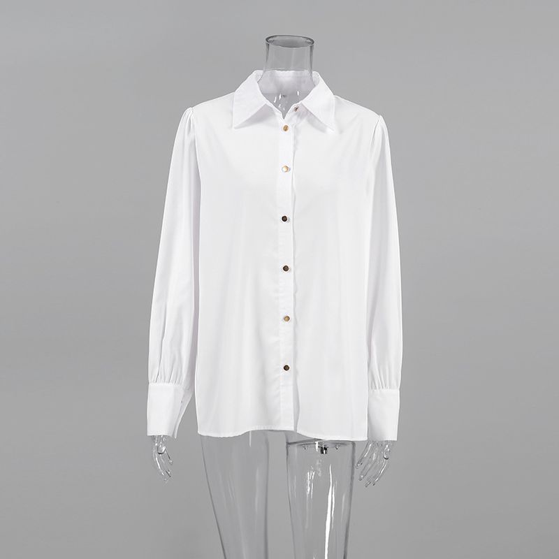 Elegante camicetta in chiffon bianco con revers classico - Camicia da lavoro oversize e ariosa per donna, capo essenziale per l'ufficio in primavera/estate_voghion.com