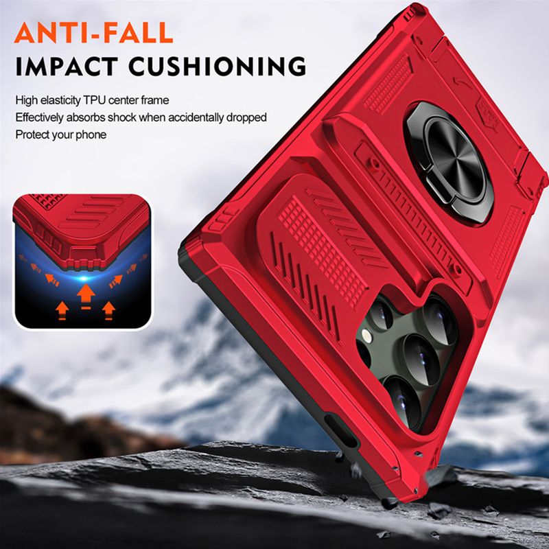 Dual Layer Drop Protection Cover für Samsung Galaxy S25 S23 S24 Ultra Plus FE Magnetringhalterung Brieftasche Kartensteckplatz_voghion.com