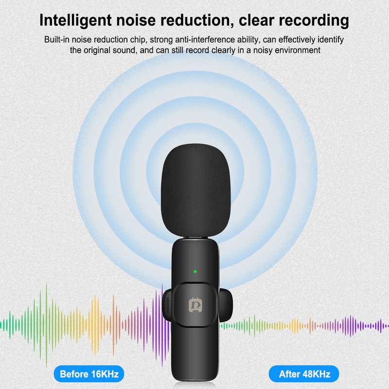 Wireless Lavalier Noise Reduction Reverb Microphones for Type-C Phone, Type-C Receiver and Dual Microphones (Black)_voghion.com