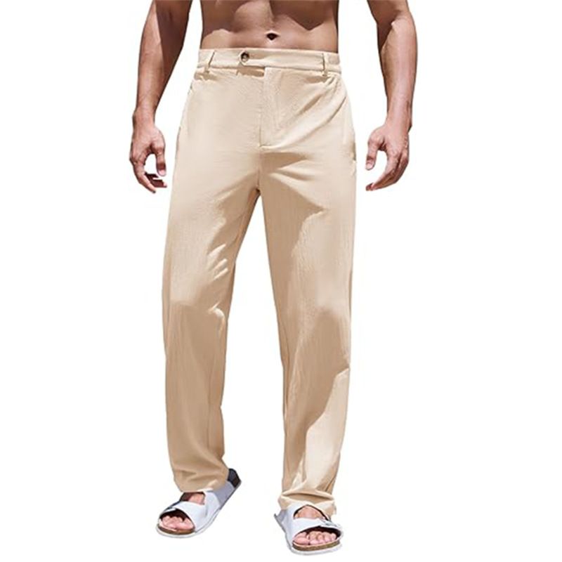 Vêtements pour hommes en coton et lin bouton mode décontracté extérieur respirant yoga plage pantalon_voghion.com