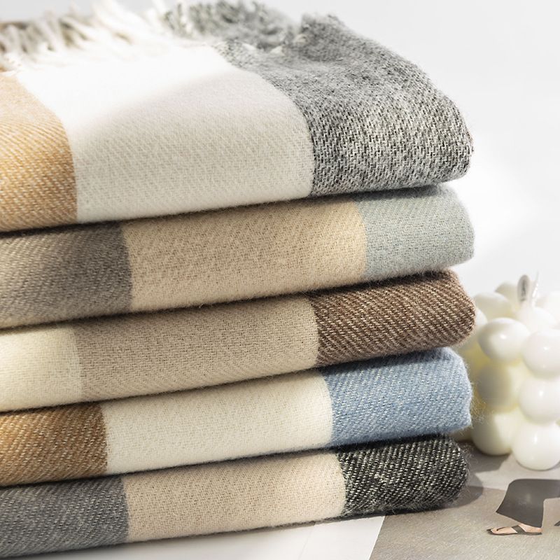 Bufanda a cuadros para mujer, bufanda de cuello cálida de estilo dulce, chal de moda, bufanda de Cachemira de imitación para otoño e invierno_voghion.com