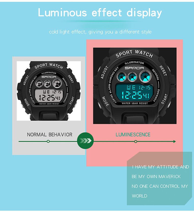 Unisex Digital Watch With LED Backlight, Waterproof & Lightweight Resin Strap For Students & Teens Fashion Trend Electronic Watch Student_voghion.com