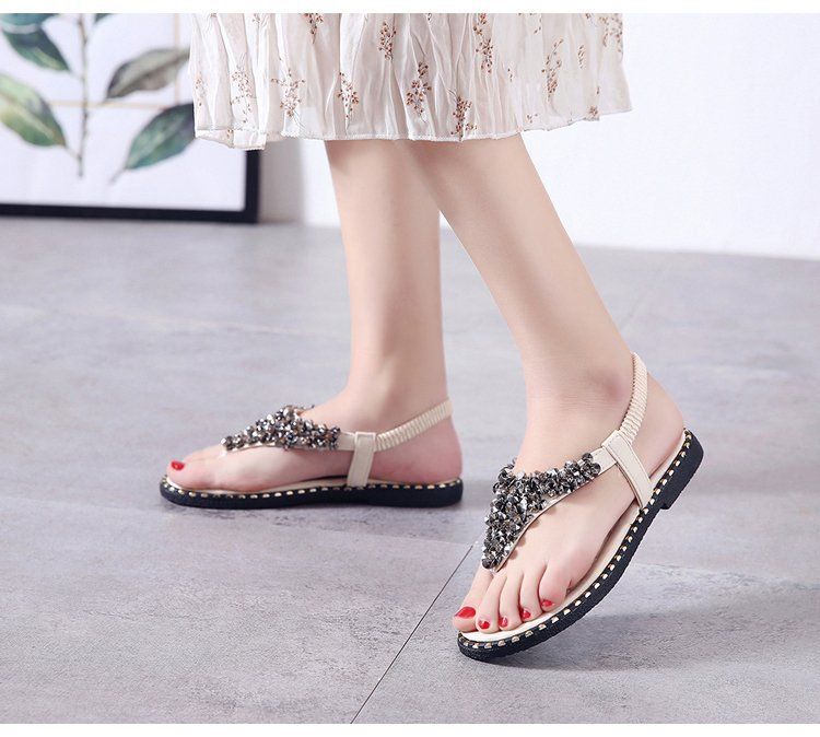 Women's shoes Bohemian new toe sandals women's flat-soled students herringbone beach shoes wholesale_voghion.com