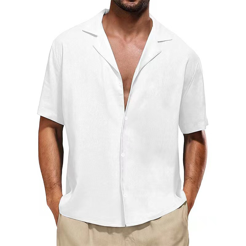 Unbeatable Quality 2025 New Solid Color Men's Loose Casual Cuban Collar Short Sleeved Shirt, Comfortable Shirt_voghion.com