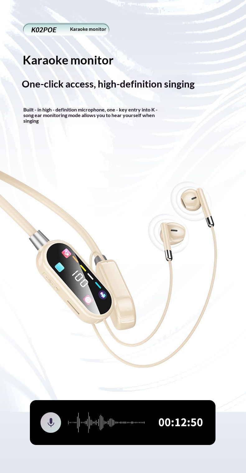 Premium Color Screen Wireless Neckband Bluetooth Earphones With Microphone For Live Streaming, Sports, And Noise_voghion.com