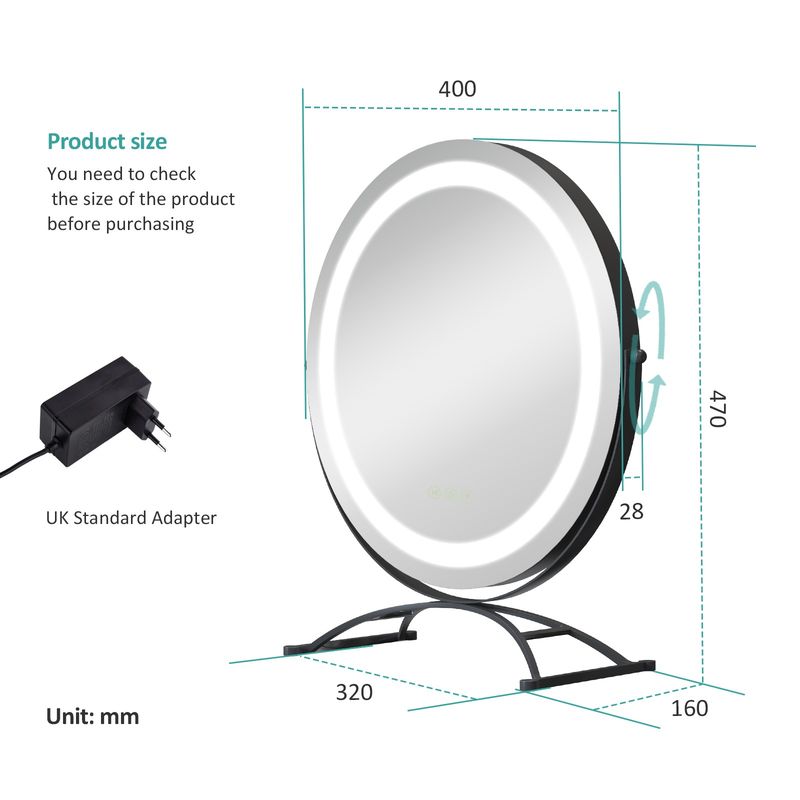 Round LED Hollywood Vanity Makeup Mirror Dressing Table Mirror Light Up 47*40 Cm_voghion.com