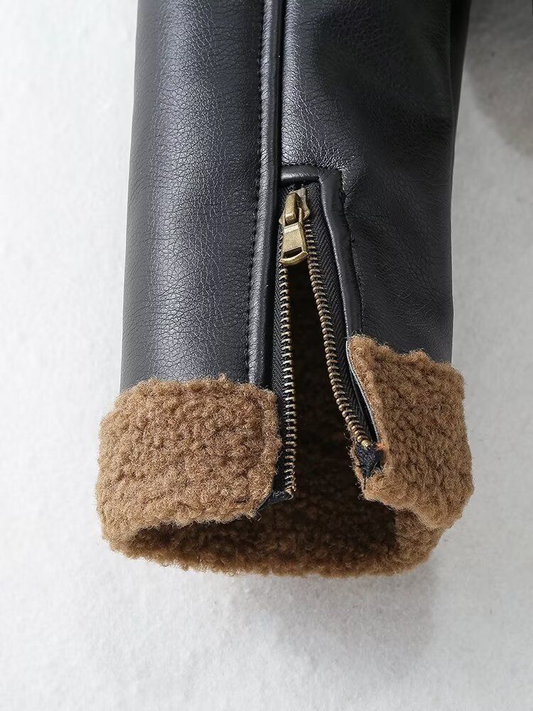 Women's clothing 2024 autumn and winter new fashion velvet lining motorcycle jacket_voghion.com
