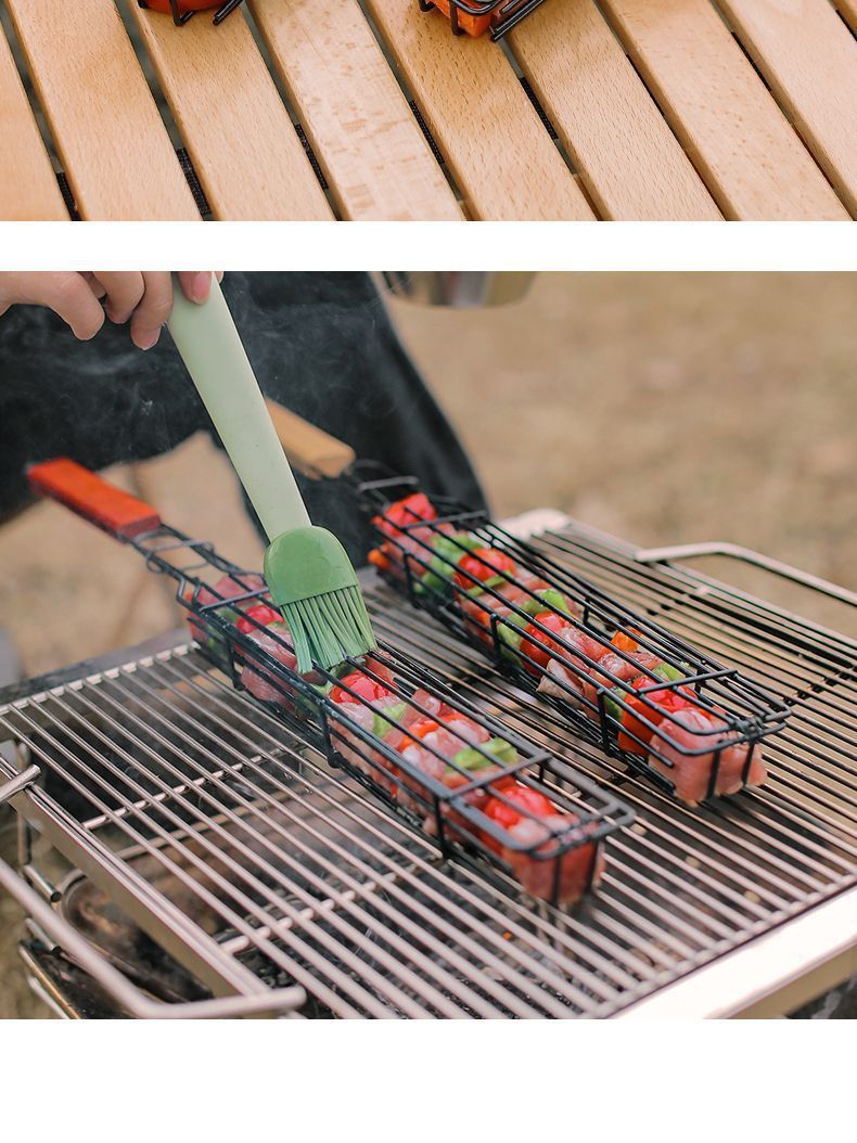 Ahşap Saplı Kafes Açık Hava Kamp Et Sebze Barbekü Solungaç Ağı Raf Piknik Solungaçlama Aleti Kömür Solungaçlı Sosis_voghion.com