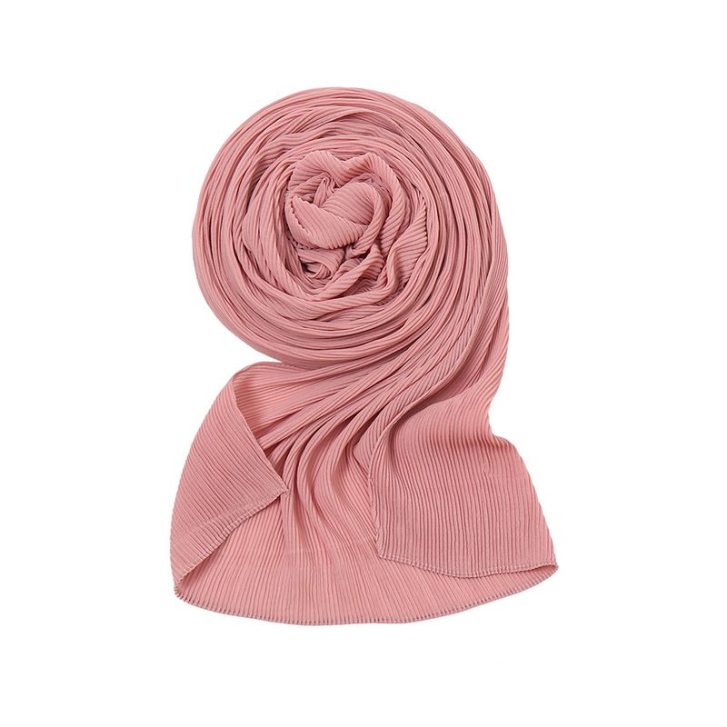 Unisex Pearl chiffon pleated solid color scarf for women hot selling solid color toothpick pressed wrinkled headscarf_voghion.com