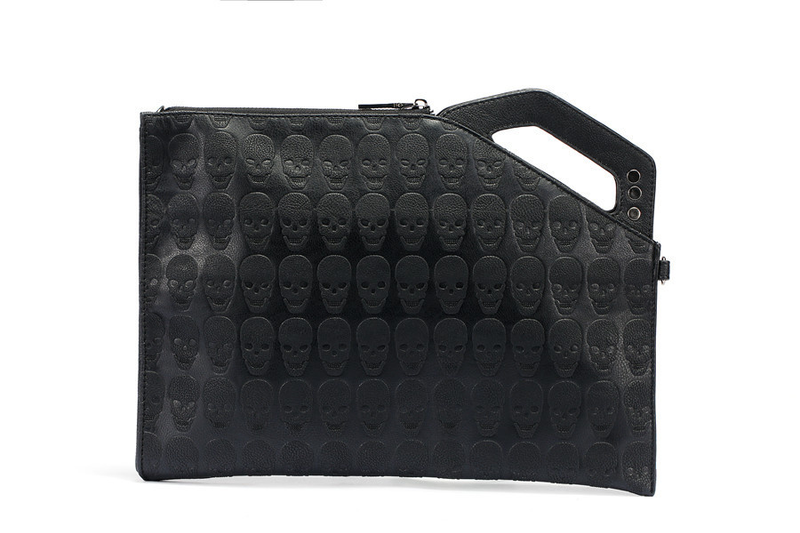 Pochette con rivetto con teschio Borse da uomo Design alla moda Portafoglio da uomo in pelle PU con busta a spalla_voghion.com