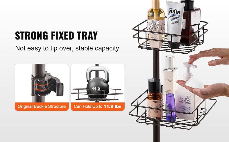 VEVOR 42" To 114" High Shower Corner Caddy Tension Pole Rust-Proof Tension Pole_voghion.com