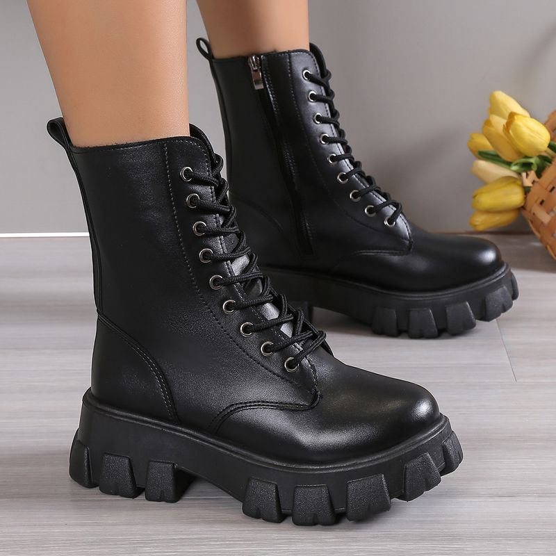 2024 vendita calda scarpe da donna stringate autunno punta tonda da donna piattaforma solida prova di acqua canna corta di grandi dimensioni nudo_voghion.com