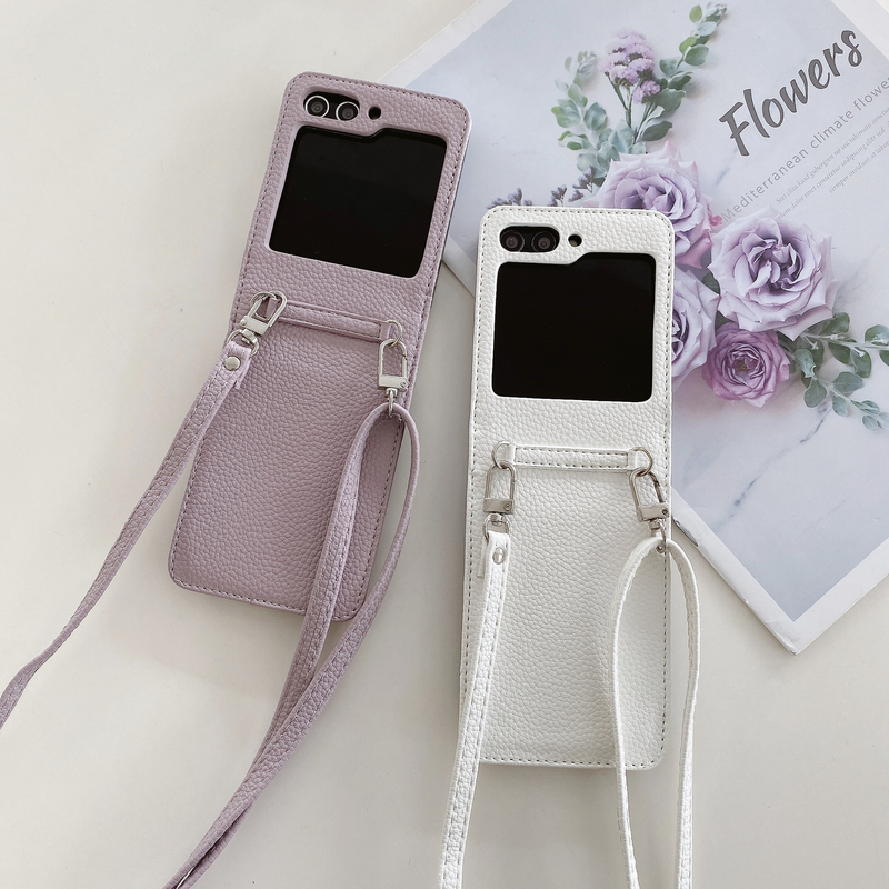 Mobile phone case Suitable for Samsung Z Flip5 mobile phone case GalaxyZ Flip4 folding litchi pattern diagonal protective case ZFlip3_voghion.com