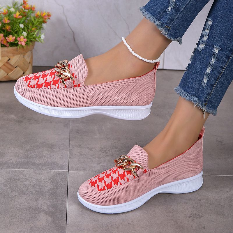 Catena di metallo con fondo piatto traspirante, scarpe singole casual pigre da donna, intrecciate_voghion.com