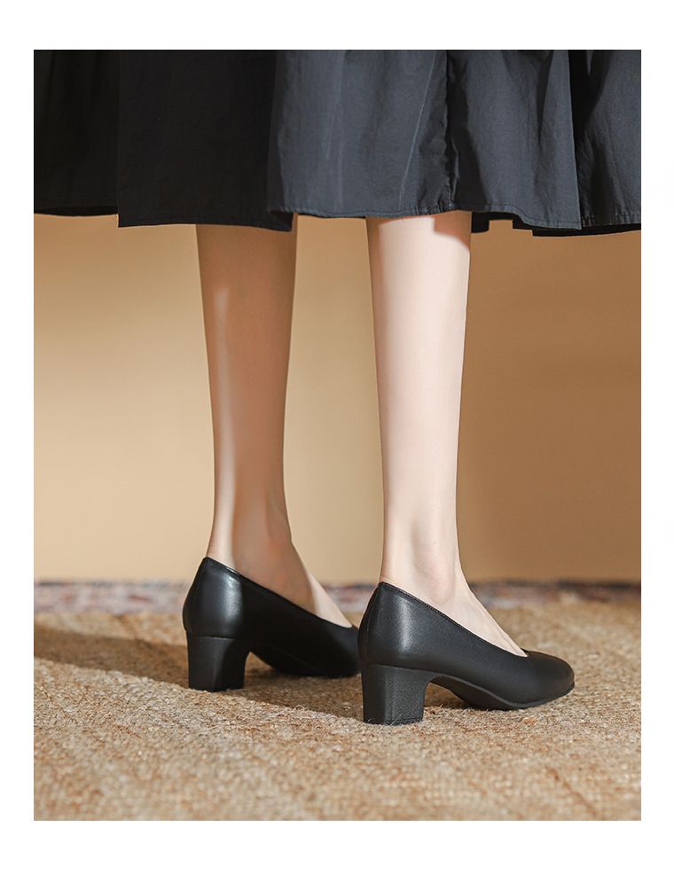 One Pedal Stewardess Black Chunky Heel Work Long Standing Flats_voghion.com