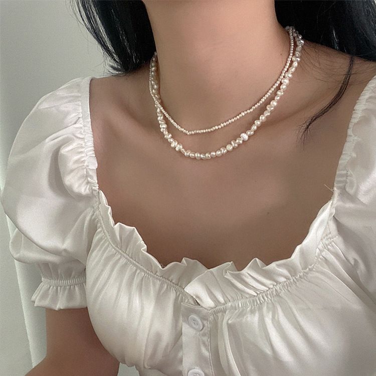 Collana con perle d'acqua dolce da donna, stile retrò francese, semplice, versatile, elegante, alla moda, con catena per clavicola_voghion.com