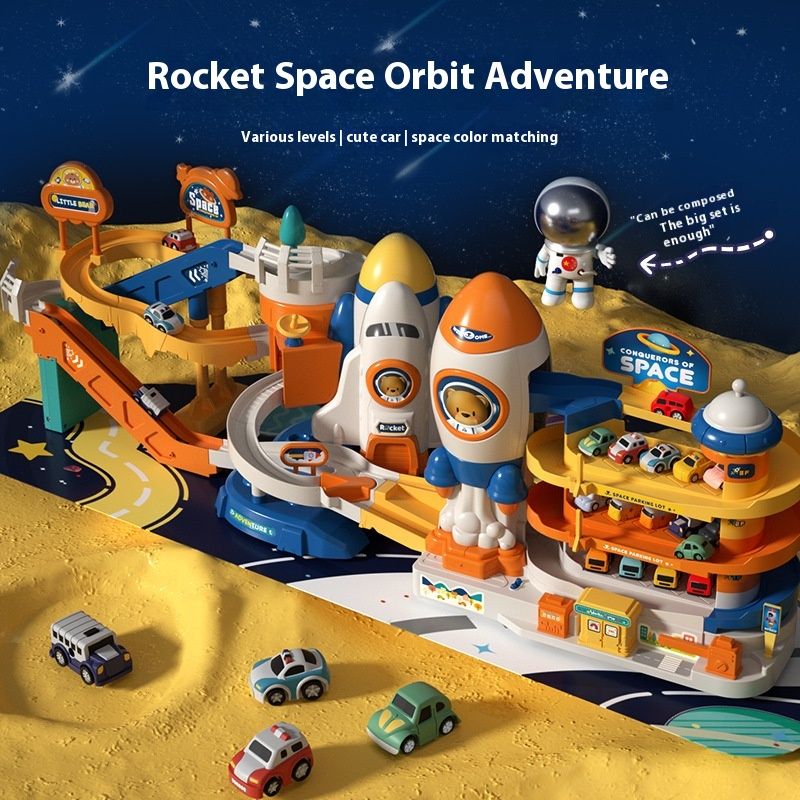 Desafio espacial de foguete infantil, aventura, menino, orbiter, brinquedo, carro, construção, estacionamento, quebra-cabeça_voghion.com