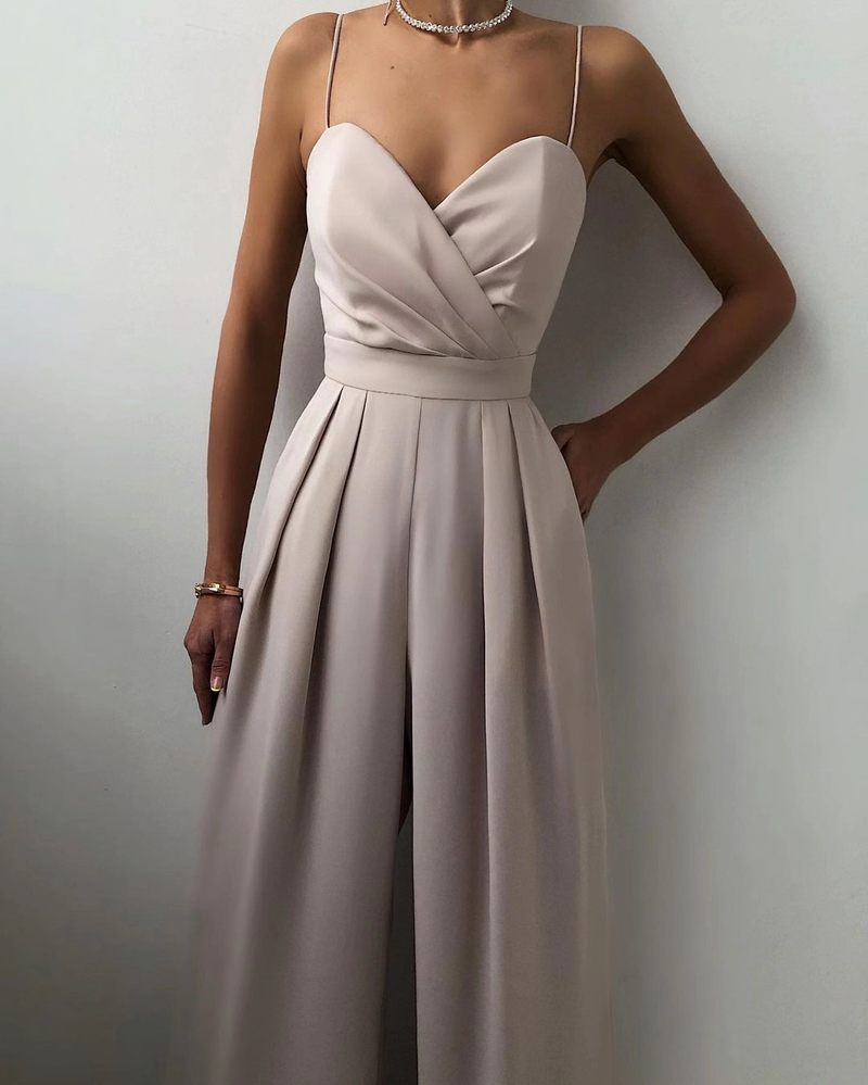 Kvinnors jumpsuit gränsöverskridande hängselbälte midja rak golvlång minimalistisk jumpsuit vår och sommar ny produkt_voghion.com