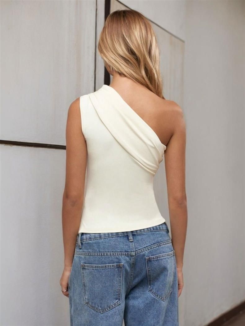 Dameklær Sexy T-skjorte med én skulder Vår og sommer Ny stil Skrå krage Off Shoulder Pure Desire-topp_voghion.com