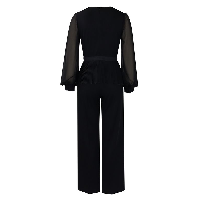 Ropa de mujer Nueva moda tradicional Tongle Top de manga larga Pantalones de pierna ancha Traje de dos piezas_voghion.com
