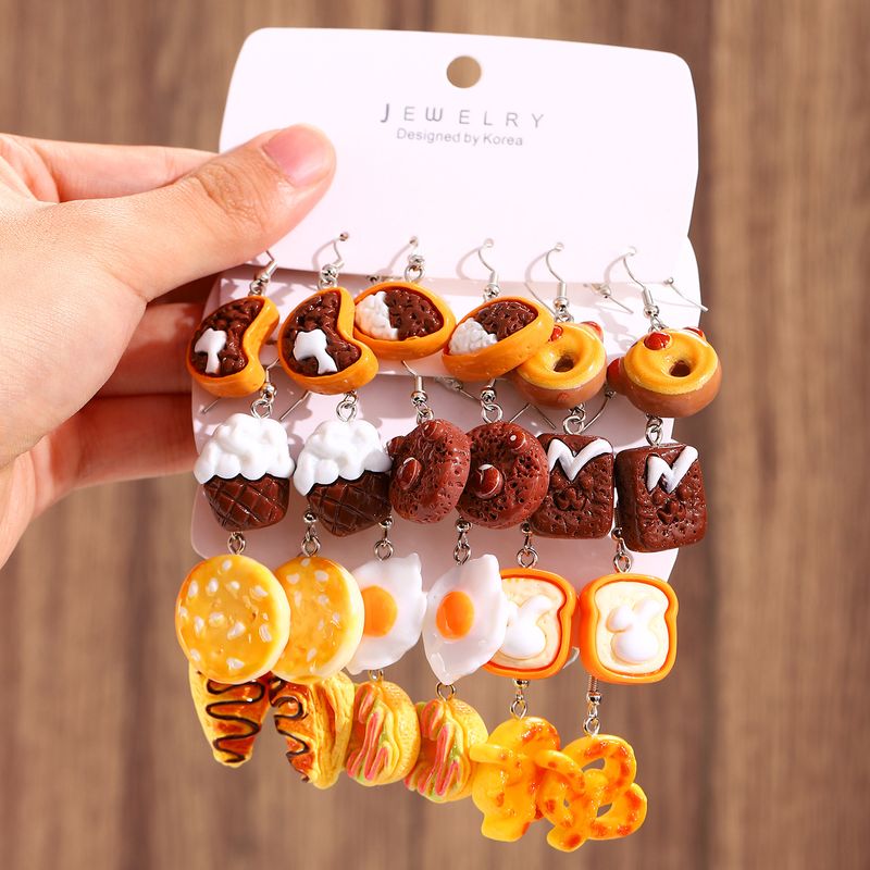 1 Set 1 Pair Cute Saturday Donuts Poached Egg Stoving Varnish Plastic Resin Drop Earrings_voghion.com