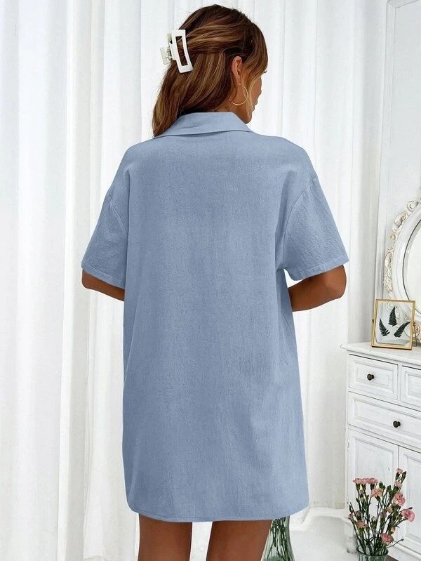 Costume deux pièces de couleur unie pour femmes, décontracté, ample, manches courtes, simple boutonnage_voghion.com