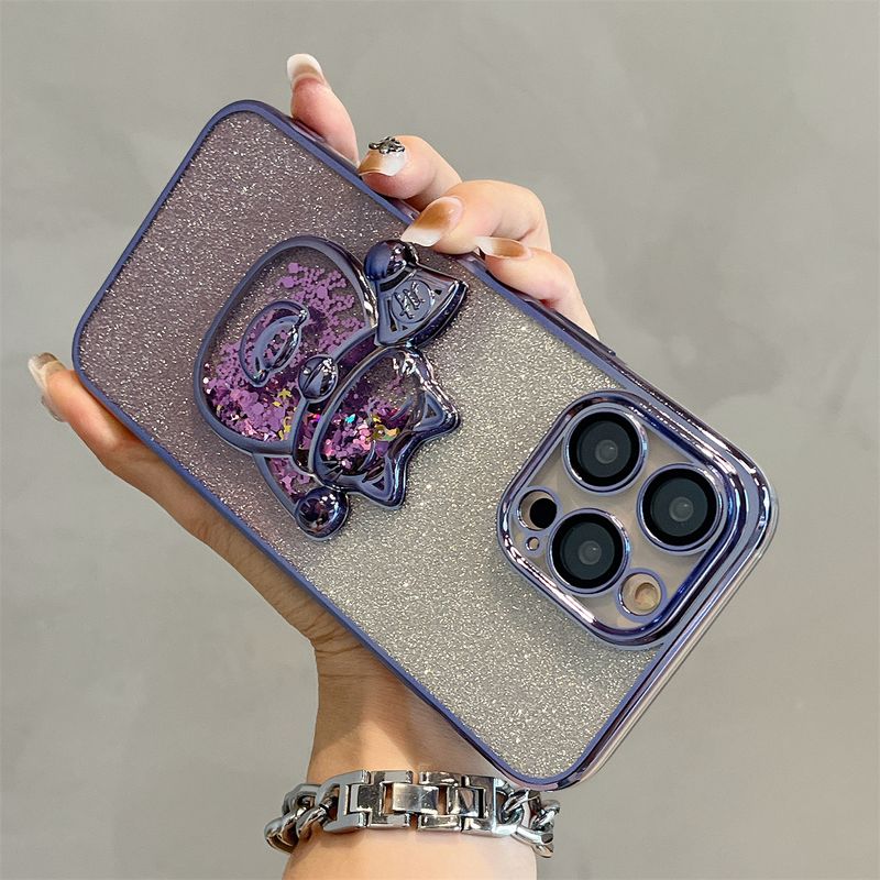 Custodia per telefono Flowing Sand Electroplated Wealth Cat adatta per iPhone 11, 12, 13, 14, 15 Pro Max con pellicola per obiettivo integrata_voghion.com