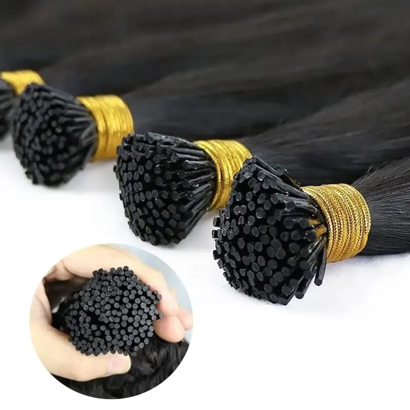 Glatte I-Tip-Haarverlängerungen, Echthaar, 50er/100er-Set, Naturhaar_voghion.com