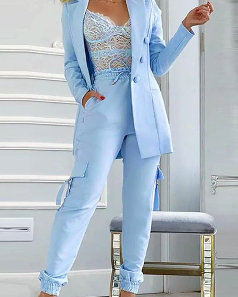 2025 Yeni Sonbahar Kış Çok Satan Stil Kadın Düz Renk Küçük Blazer Jogger Pantolon Takımı_voghion.com