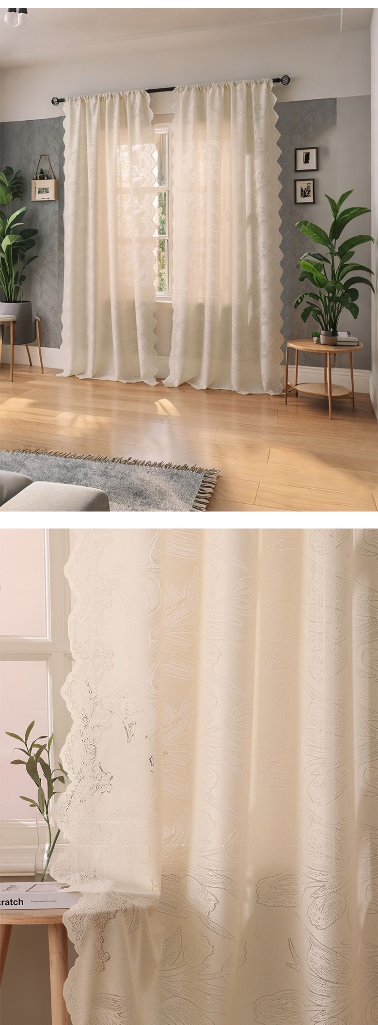 Tulp geborduurde kantgordijnen - transparante gordijnen voor alle seizoenen (kant-en-klaar, boho chic, woonkamer en slaapkamer, 132x213 cm)_voghion.com