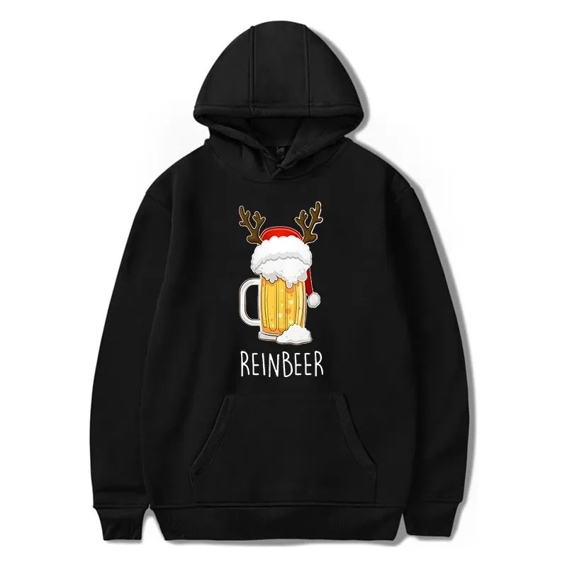 Mulheres Homens Combinando Natal Hoodies Winedeer Reinbeer Impressão Engraçado Padrão de Cerveja Casacos Soltos Moda Casal Natal_voghion.com