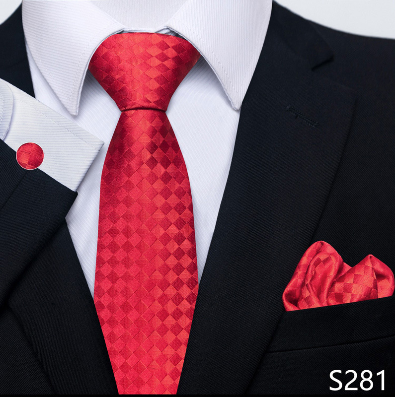 Men's Tie Cufflinks Pocket Towel Solid Color Flower Striped Tie Wholesale_voghion.com