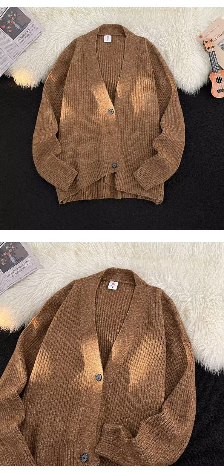 Herfst 2025 Nieuwe Cardigan Amerikaanse Casual Lazy Style V-hals Gebreide Trui Heren Effen Kleur Jas Trendy_voghion.com